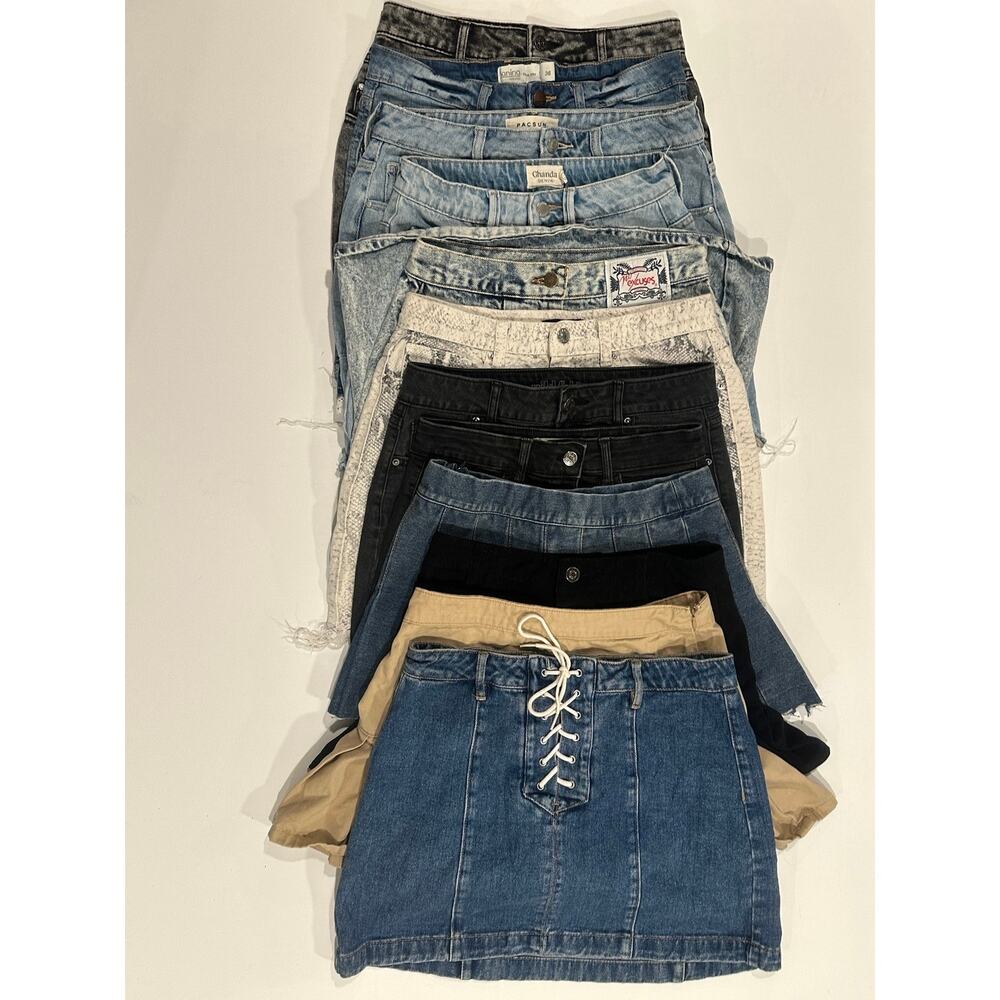 Curated Lot of 12 Y2K Denim Mini Skirts PacSun No Excuses Acid Wash Lace Up